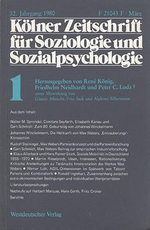 Bild des Verkufers fr Klner Zeitschrift fr Soziologie und Sozialpsychologie 32. Jg. 1980 Heft 1 zum Verkauf von Versandantiquariat Nussbaum