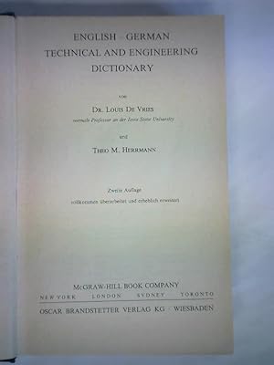 Bild des Verkufers fr English - German Technical and engineering Dictionary zum Verkauf von Celler Versandantiquariat