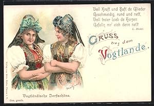 Ansichtskarte Vogtländische Dorfschöne in Tracht