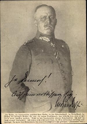 Ansichtskarte / Postkarte Generalfeldmarschall Erich Friedrich Wilhelm Ludendorff, Portrait, Auto...