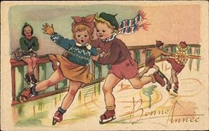 Ansichtskarte / Postkarte Glückwunsch Neujahr, Kinder fahren Schlitten, Gleichgewicht verloren