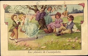 Ansichtskarte / Postkarte Mädchen auf einer Schaukel, Picknick