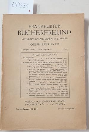 Image du vendeur pour Frankfurter Bcherfreund : Mitteilungen aus dem Antiquariat von Joseph Baer : 13. Jahrgang 1919 / 20 Neue Folge Nr. II Heft 4 : mis en vente par Versand-Antiquariat Konrad von Agris e.K.