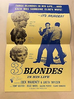 Immagine del venditore per 3 Blondes in His Life Pressbook 1960 Jock Mahoney, Greta Thyssen, rare! venduto da AcornBooksNH