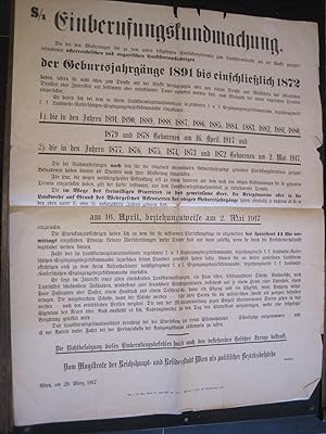 "Einberufung Jahrgänge 1891 - 1872" Original-Plakat