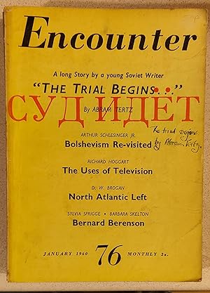 Immagine del venditore per Encounter January 1960 / ABRAM TERTZ "'The Trial Begins' (story) / RICHARD HOGGART "The Uses of Television" / ARTHUR SCHLESINGER,Jr "Varieties of Communist Experience" / PATRICK LEIGH FERMOR "On Two Marble Feet" (poem) / MAX BELOFF "Nehru's Power" venduto da Shore Books