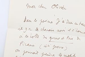 Lettre autographe adressée à l'écrivain et journaliste Olivier Quéant à propos d'un projet d'édition