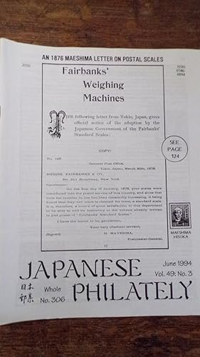 Seller image for Japanese Philately Volume 49 No.3, June 1994 for sale by Tilly's Bookshop