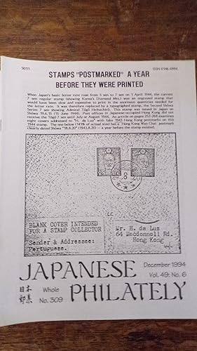 Seller image for Japanese Philately Volume 49 No.6, December 1994 for sale by Tilly's Bookshop