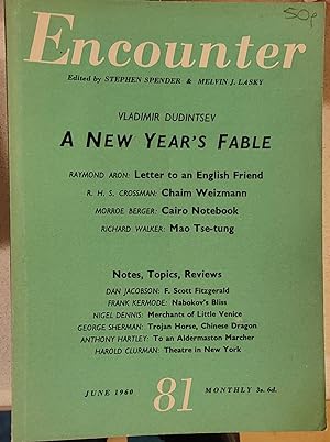 Imagen del vendedor de Encounter Magazine, June 1960 / VLADIMIR DUDINTSEV "A New Year's Fable" / RAYMOND ARON "Letter To An English Friend" / MORROE BERGER "Cairo Notebook" / RICHARD WALKER "Chairman Mao" / R H S CROSSMAN "Weizmann" (Men & Ideas) / LOUIS MACNIECE "Solitary Travel" (poem) / MARTIN ESSLIN "New Light On Brecht" / GEORGE SHERMAN "Trojan Horse, Chinese Dragon" a la venta por Shore Books