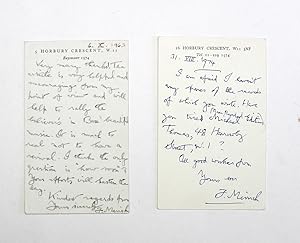 Bild des Verkufers fr Two Original Signed and Inscribed Letter Postcards by Pianist Frank Merrick to Writer Colin Scott-Sutherland. zum Verkauf von Lasting Words Ltd