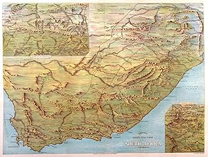 BACONS BIRDS-EYE VIEW OF SOUTH AFRICA. Large map of South Africa, with inset map of North Nata...