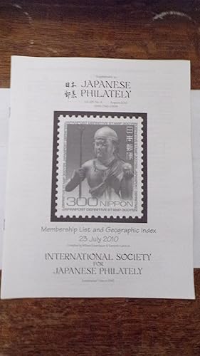 Seller image for Supplement To Japanese Philately Volume 65 No 4: August 2010: Membership List And Geographic Index 23 July 2010 for sale by Tilly's Bookshop