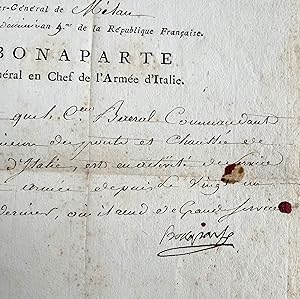 Image du vendeur pour Belle pice signe par Bonaparte avec vignette et en-tte de gnral en chef de l'arme d'Italie mis en vente par Traces Ecrites