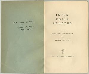 Seller image for Inter folia fructus. Aus den Erinnerungen eines Verlegers. for sale by Schsisches Auktionshaus & Antiquariat