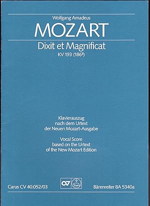 Dixit et Magnificat KV 193 (186g). Klavierauszug