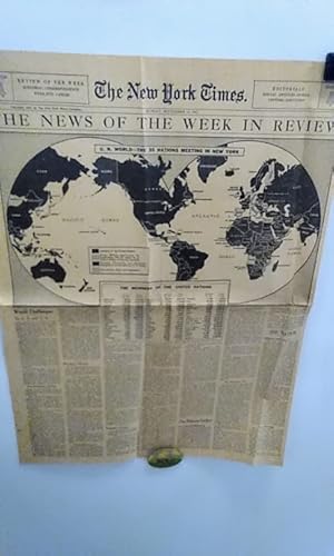 UNITED NATIONS WORLD MAP, THE 55 NATIONS MEETING IN NEW YORK 9-14-47
