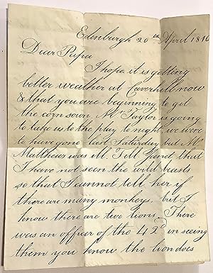 EDINBURGH TRAVELLING CIRCUS. An interesting letter written in 1816 from a son in Edinburgh (presu...