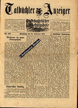 Talbüchler Anzeiger. Nr. 678. Sonntag am 22. Februar 9141. 4. damischer Jahrgang. Faschingszeitung.