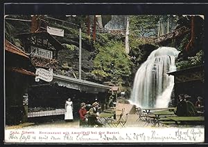 Ansichtskarte Bastei / Sächs. Schweiz, Restaurant mit Amselfall mit AK-Verkauf