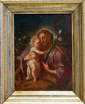 "Joseph mit Christuskind" originales Gemälde, Öl auf Leinwand ca.14x18cm; verso signiert und dati...