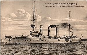 AK S.M. Kl. gesch. Kreuzer Königsberg, vernichtete am 20.9.14 den englischen Kreuzer Pegasus, Mar...