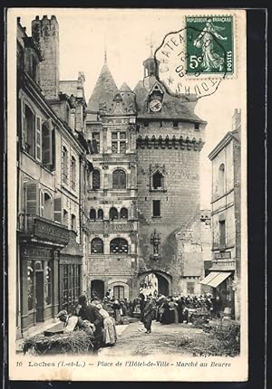 Carte postale Loches, Place de l`Hôtel-de-Ville, Marché au Beurre