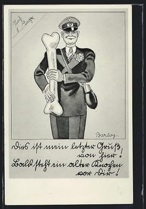 Bild des Verkufers fr Knstler-Ansichtskarte Ferdinand Barlog: Soldat mit Schirmmtze und Knochen zum Verkauf von Bartko-Reher