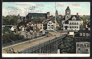 Bild des Verkufers fr Postcard Woonsocket, RI, St. James Church, Church of Precious Blood, Convent of Jesus Marie, Court House zum Verkauf von Bartko-Reher