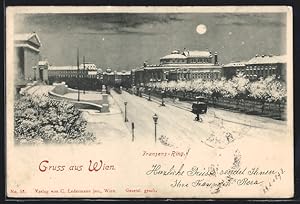 Bild des Verkufers fr Ansichtskarte Wien, Franzens-Ring im Winter bei Vollmond zum Verkauf von Bartko-Reher