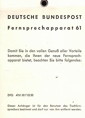 Bild des Verkufers fr original Anhnger fr Fernsprechapparat 61 Deutsche Bundespost (DFG 4761 00 7 02 00) zum Verkauf von Paderbuch e.Kfm. Inh. Ralf R. Eichmann