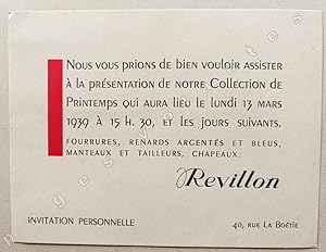 Révillon. Nous vous prions de bien vouloir assister à la présentation de notre Collection de Prin...