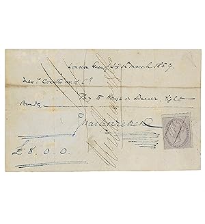 [AAA] Hand-Drafted Signed Cheque. For eight pounds, payable 'to House or Bearer', dated London 26...