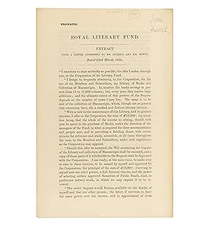 Bild des Verkufers fr [Royal Lit. Fund.] Extract from a Letter addressed to Mr. Dickens and Mr. Elwin, dated 22nd March, 1859. zum Verkauf von Jarndyce, The 19th Century Booksellers