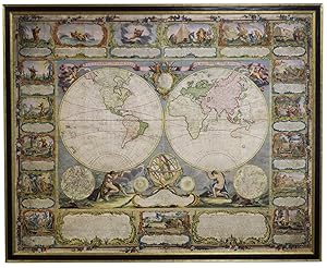 Wall map of the world in two hemispheres printed on two sheets,
