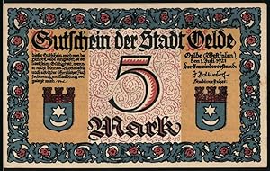 Bild des Verkufers fr Notgeld Oelde i. Westfalen 1921, 5 Mark, Schutzmann verhaftet Kupferschmied zum Verkauf von Bartko-Reher