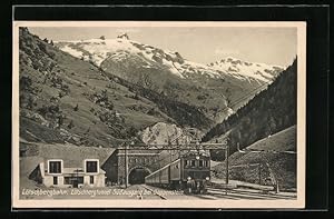 Ansichtskarte Goppenstein, die Lötschbergbahn fährt aus dem Lötschbergtunnel