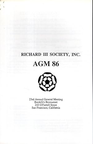 Seller image for Richard III Society, Inc. AGM 86: 23rd Annual General Meeting for sale by Dorley House Books, Inc.