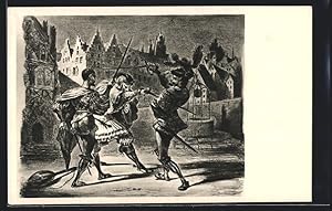 Bild des Verkufers fr Ansichtskarte Eugne Delacroix, Zu Goethes Faust, Fechtszene zum Verkauf von Bartko-Reher