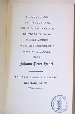 Immagine del venditore per ber Johann Peter Hebel. venduto da books4less (Versandantiquariat Petra Gros GmbH & Co. KG)