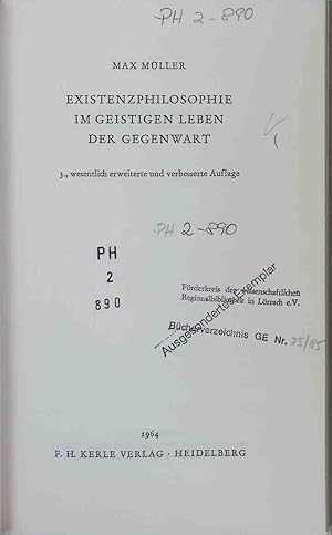 Bild des Verkufers fr Existenzphilosophie im geistigen Leben der Gegenwart. zum Verkauf von books4less (Versandantiquariat Petra Gros GmbH & Co. KG)