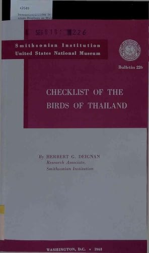 Bild des Verkufers fr Checklist of the Birds of Thailand. 226 zum Verkauf von Antiquariat Bookfarm