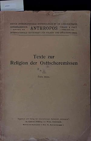 Bild des Verkufers fr Texte zur Religion der Osttscheremissen. zum Verkauf von Antiquariat Bookfarm