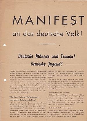 Flugblätter und Handzettel - Manifest an das deutsche Volk ! Deutsche Männer und Frauen ! Deutsch...