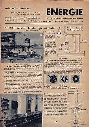 Image du vendeur pour Technische Zeitschrift fr Maschinenbau, Metallbearbeitung, Elektrotechnik, Krafterzeugung der Reichsbetriebsgemeinschaft 6, Eisen und Met all, in der Deutschen Arbeitsfront. Hauptschriftleiter : Oberingenieur Walter Lehmann. 23. Jahrgang, Oktober, Heft 9/10. Mit einigen Abbildungen, Illustrationen und Skizzen, meist im Text. Ohne den Umschlag und die Werbung. mis en vente par Antiquariat Heinz Tessin