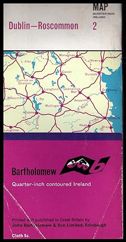 Bartholomew Map: DUBLIN -- ROSCOMMON No.2 CLOTH MAP 1962 Quarter-Inch Contoured IRELAND
