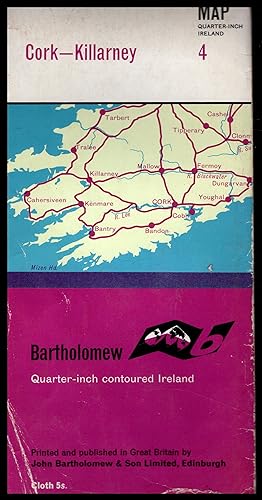 Bartholomew Map: CORK -- KILLARNEY No.4 CLOTH MAP 1963 Quarter-Inch Contoured IRELAND