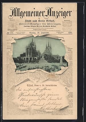 Zeitung-Ansichtskarte Erfurt, Dom und St. Severikirche