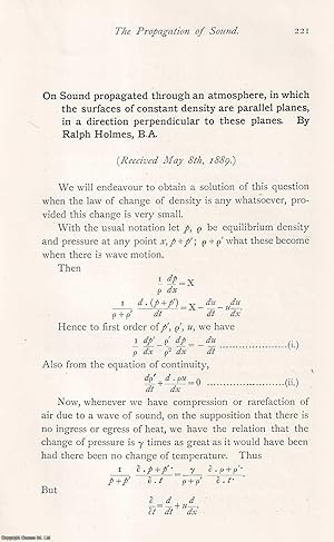 Seller image for On the Propagation of Sound in a perpendicular direction through parallel planes of constant density. This is an original article from the Memoirs of the Literary and Philosophical Society of Manchester, 1889. for sale by Cosmo Books