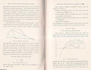 Image du vendeur pour Trisecting an Angle. This is an original article from the Memoirs of the Literary and Philosophical Society of Manchester, 1915. mis en vente par Cosmo Books